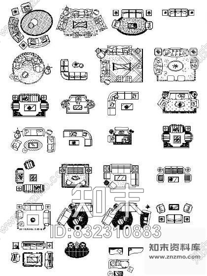 图块/节点客厅沙发平面图块集施工图下载【ID:832310883】