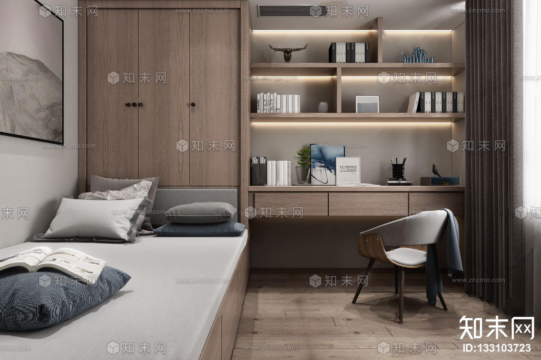现代榻榻米书房3d模型