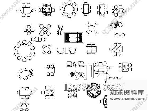 图块/节点常用餐桌cad施工图下载【ID:832310825】