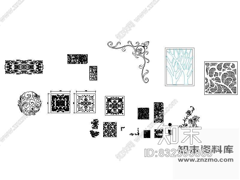 图块/节点精美装饰花纹图块cad施工图下载【ID:832303863】