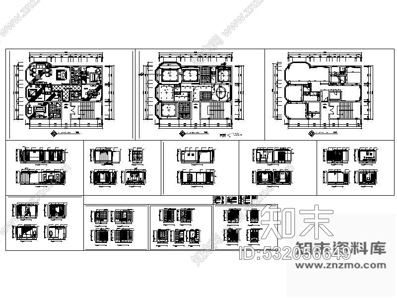 施工图某酒店三室二厅总统套房装修图cad施工图下载【ID:532056649】