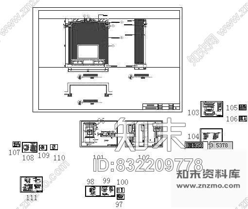 图块/节点样板间客厅电视墙详图cad施工图下载【ID:832209778】