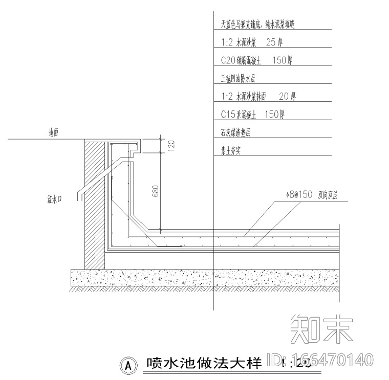 喷泉,喷水池做法cad大样图施工图下载【id:166470140】