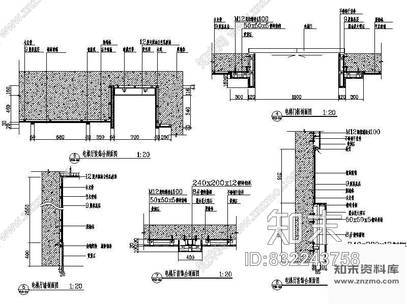 图块/节点电梯厅立面装饰详图cad施工图下载【ID:832243758】