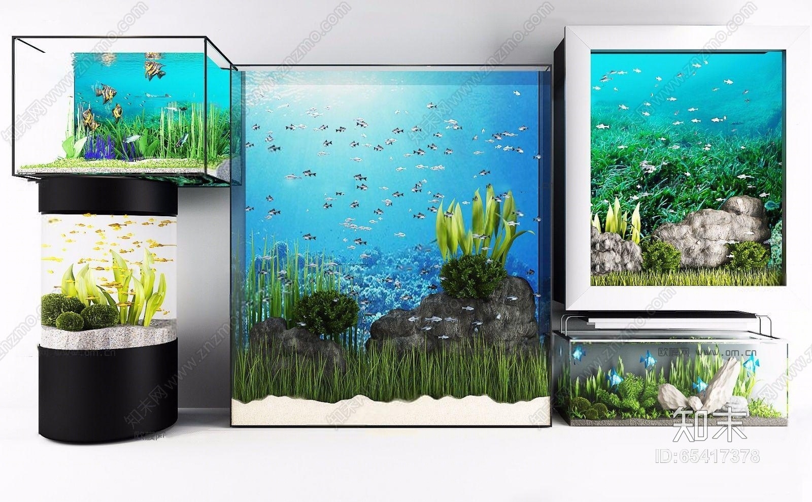 现代水族鱼缸组合3d模型3d模型下载【id:65417378】