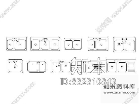 图块/节点厨房洗涤槽图块cad施工图下载【ID:832310843】