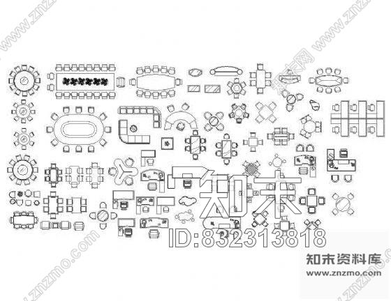 图块/节点桌椅平面综合图块cad施工图下载【ID:832313818】