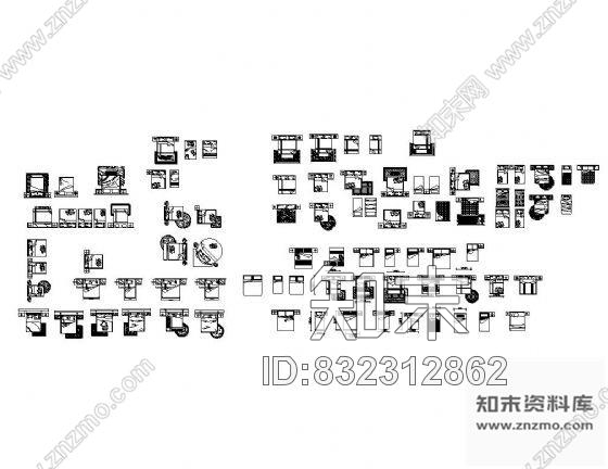 图块/节点床平面图块集cad施工图下载【ID:832312862】