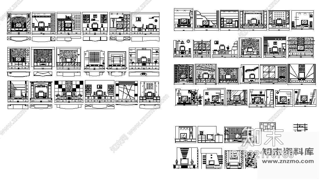 图块/节点54个电视背景墙CAD立面图施工图下载【ID:832170786】