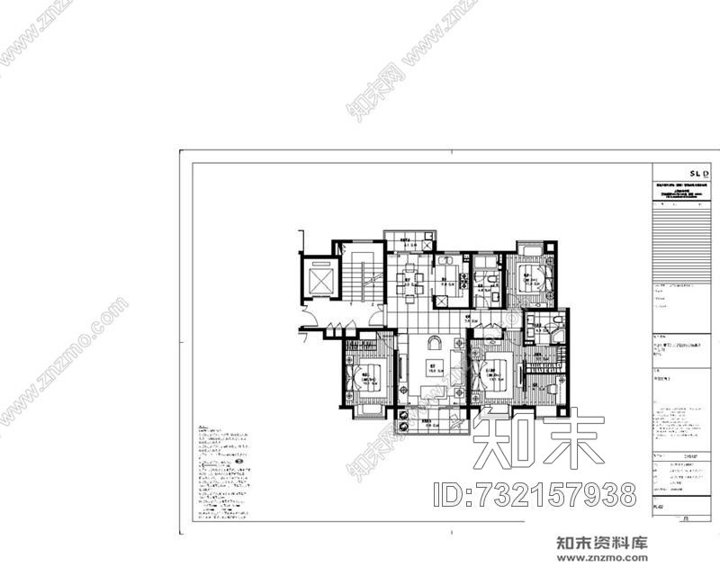 梁志天南京胜科·星洲府A、B户型样板间施工图下载【ID:732157938】