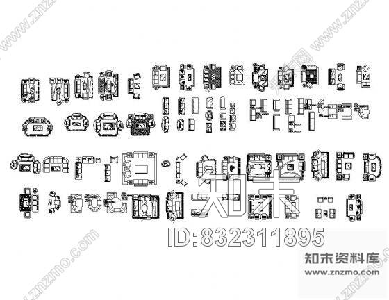 图块/节点组合沙发平面图块集cad施工图下载【ID:832311895】