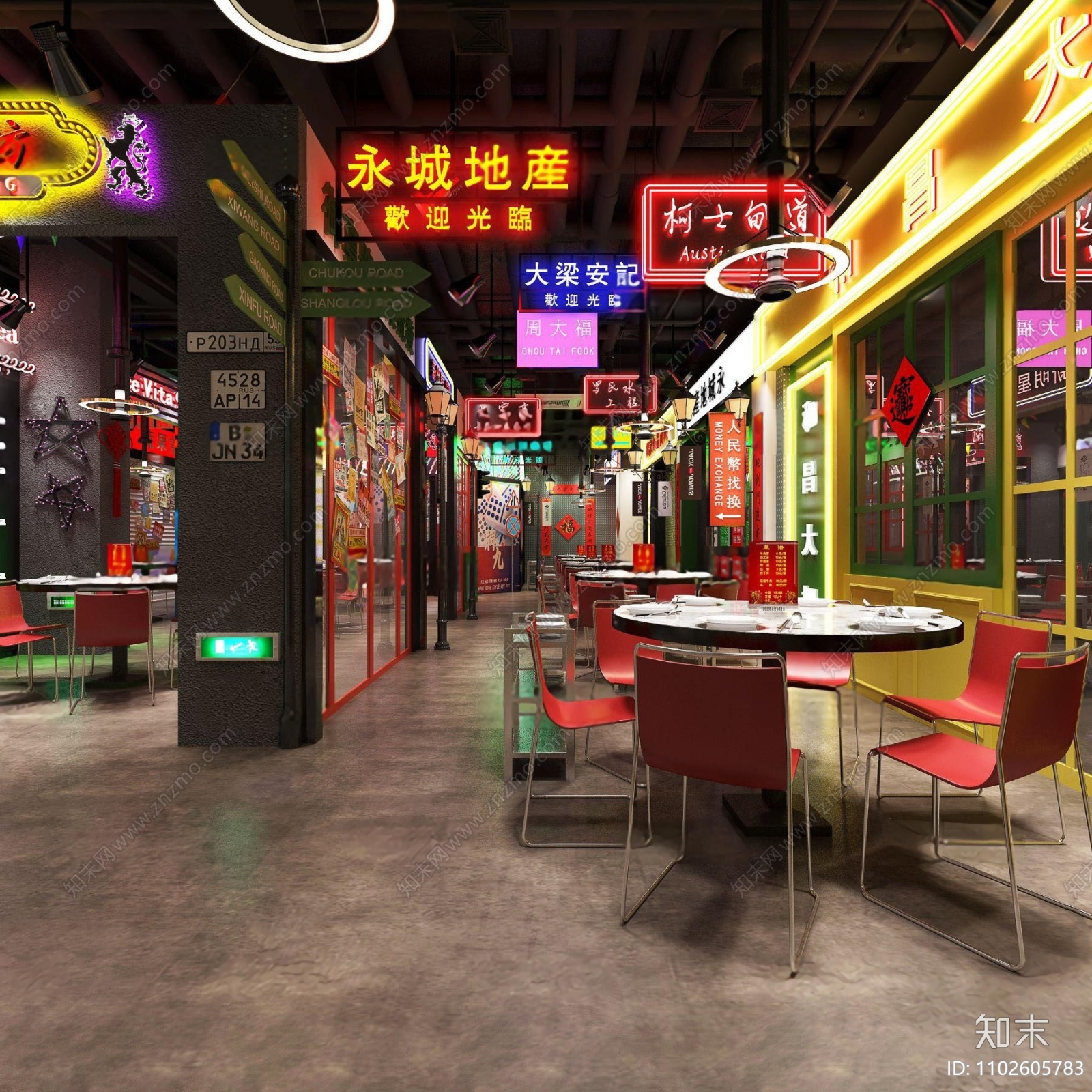 工业风复古主题餐厅3d模型下载