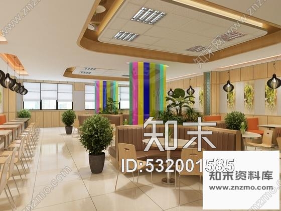 施工图简约小清新快餐厅室内装修施工图含效果cad施工图下载【ID:532001585】