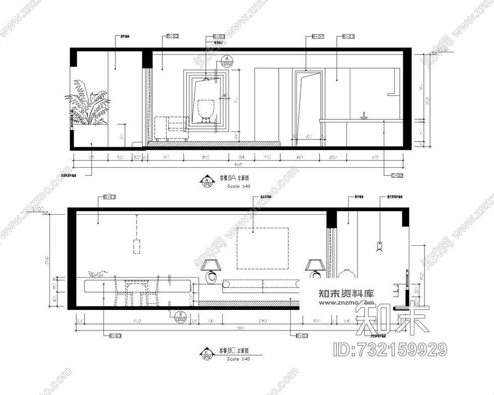 李益中--三亚时代海岸单身公寓现代风格A-2样板房cad施工图含效果图施工图下载【ID:732159929】