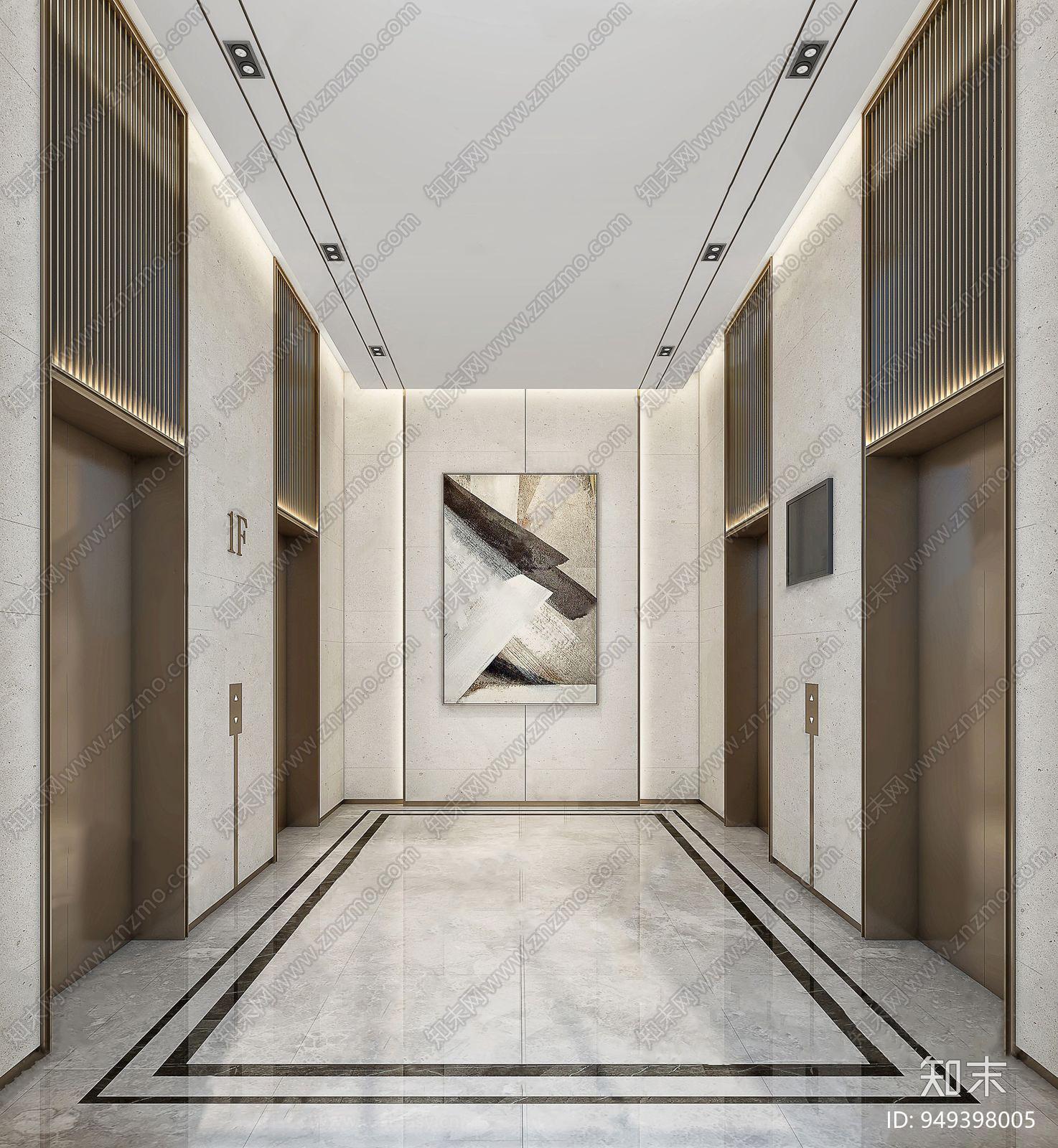 工装空间 酒店空间 酒店电梯间 现代电梯厅3d模型下载【id:949398005