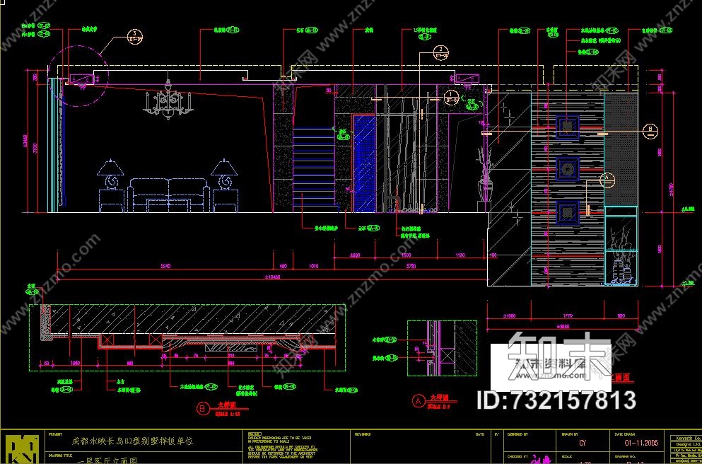 高文安--现代简约水映长岛别墅室内装修全套cad施工图施工图下载【ID:732157813】