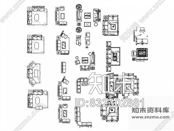 图块/节点超全客厅沙发CAD图块下载cad施工图下载【ID:832302881】