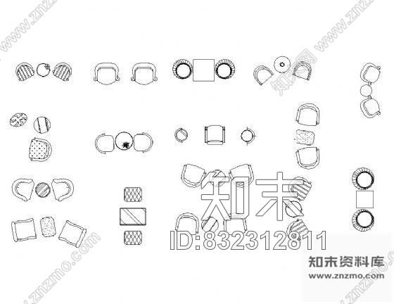 图块/节点休闲对椅图块集cad施工图下载【ID:832312811】