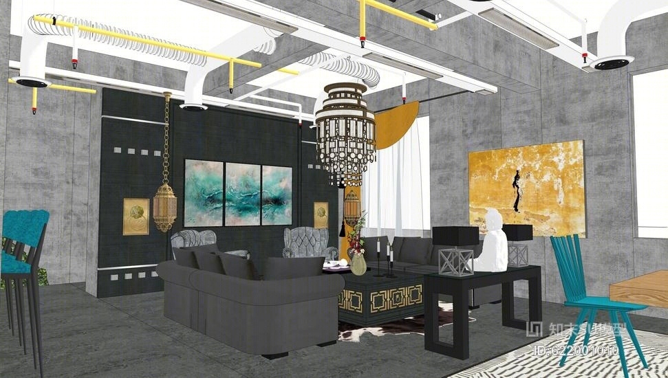 文化沙龙室内设计su模型su模型下载【id:622001010】
