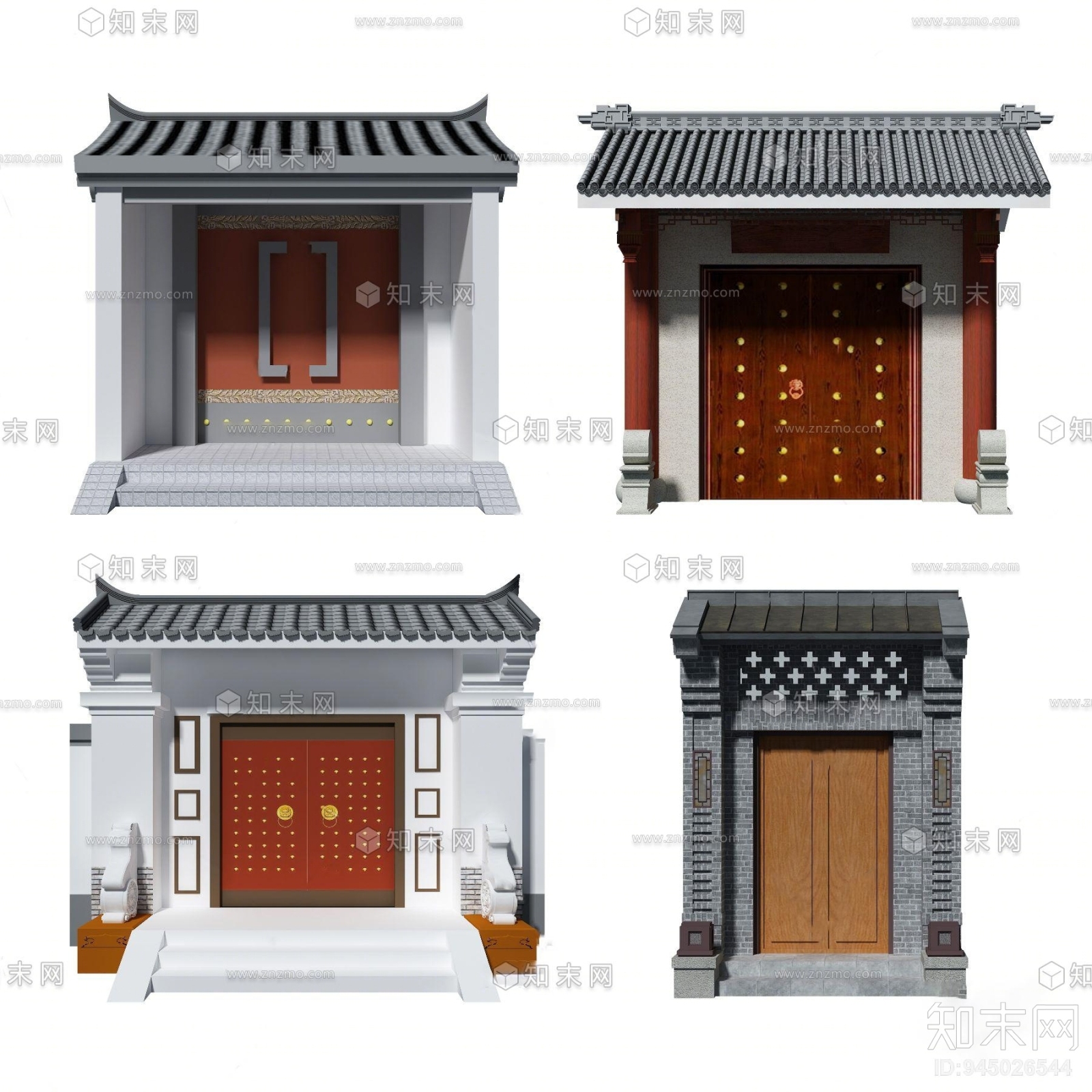中式古建门头组合3d模型3d模型下载