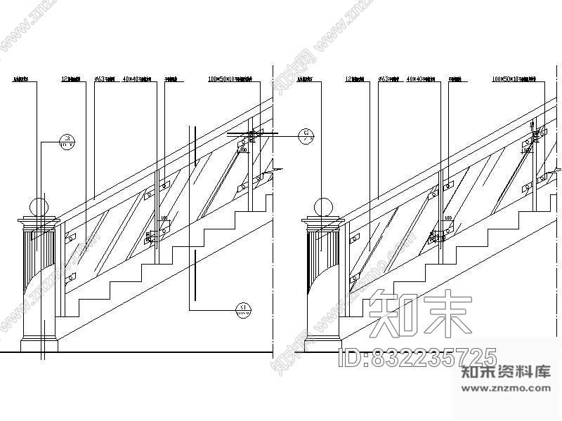 图块/节点楼梯间栏杆详图cad施工图下载【ID:832235725】