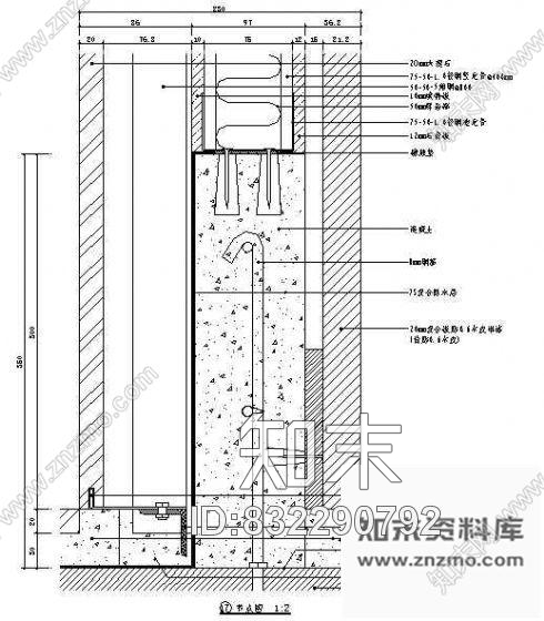 图块/节点单面卫生间石材墙体+公共走廊木饰面结构图cad施工图下载【ID:832290792】