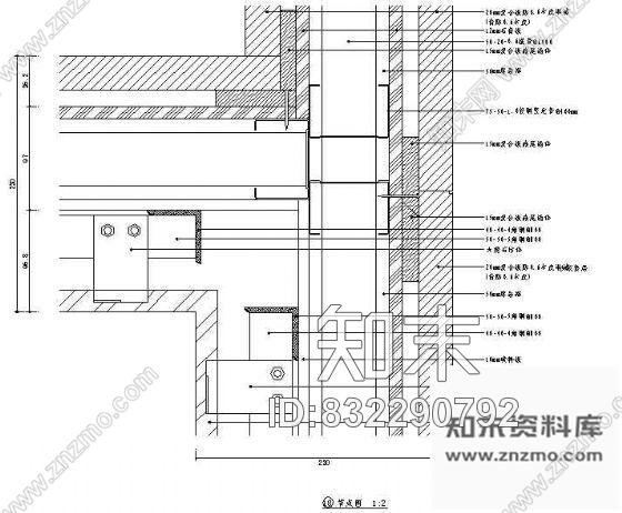 图块/节点单面卫生间石材墙体+公共走廊木饰面结构图cad施工图下载【ID:832290792】