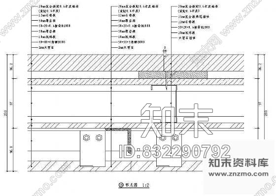 图块/节点单面卫生间石材墙体+公共走廊木饰面结构图cad施工图下载【ID:832290792】