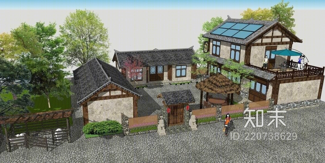 新农村四合院自建房su模型su模型下载【id:220738629】