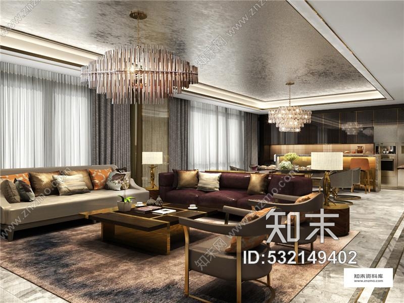 上海朱周空间重庆凯德来福士公寓样板房丨效果图cad施工图下载【ID:532149402】