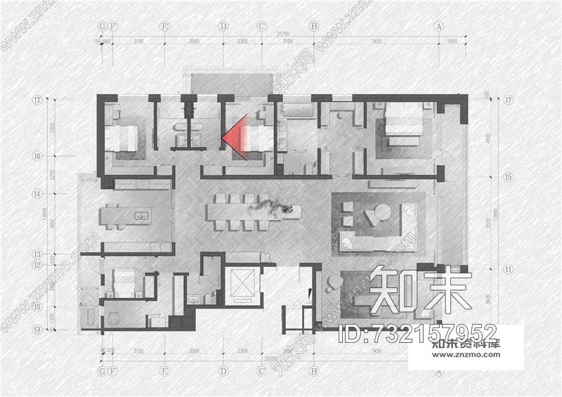 北京五矿万科如园C1地块17#样板间五室两厅丨设计方案+效果图+CAD施工图cad施工图下载【ID:732157952】