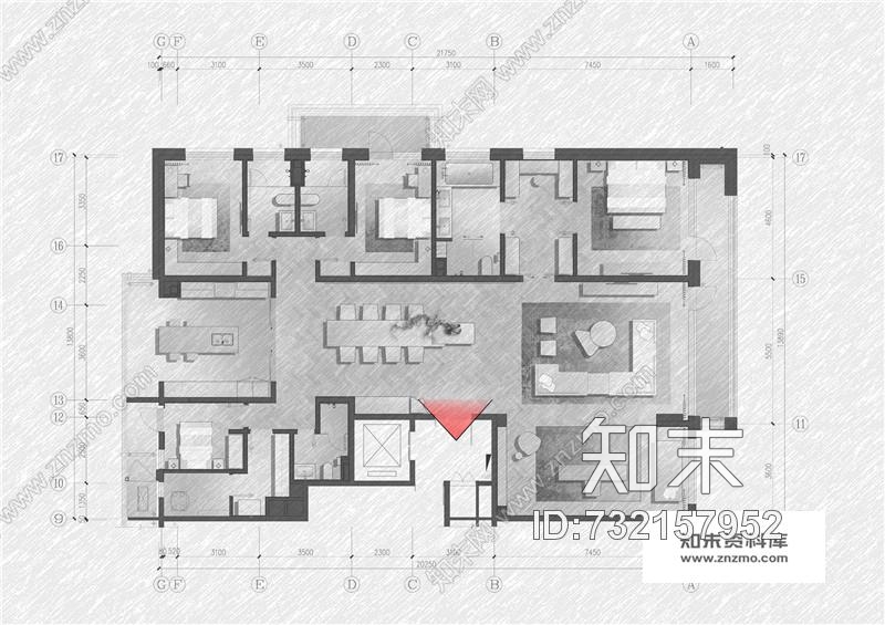 北京五矿万科如园C1地块17#样板间五室两厅丨设计方案+效果图+CAD施工图cad施工图下载【ID:732157952】