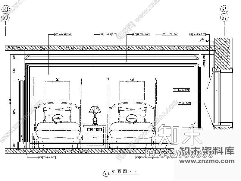 施工图北京某知名酒店标准双床间室内装修图cad施工图下载【ID:532056666】