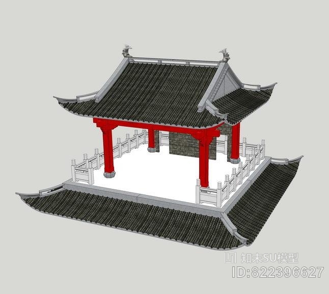 中国古建戏台su模型su模型下载【id:822396627】