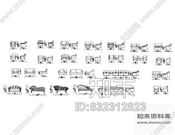 图块/节点沙发及尺寸图块集cad施工图下载【ID:832312823】
