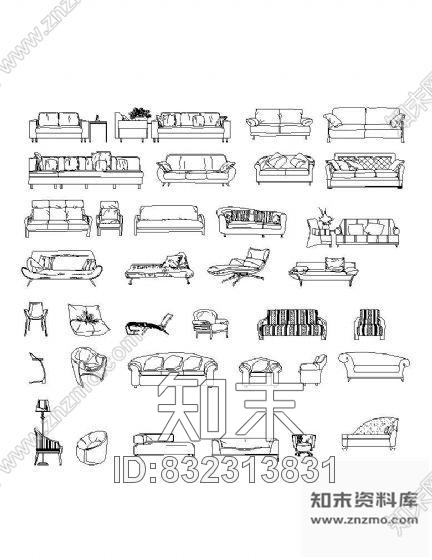 图块/节点沙发图块集cad施工图下载【ID:832313831】