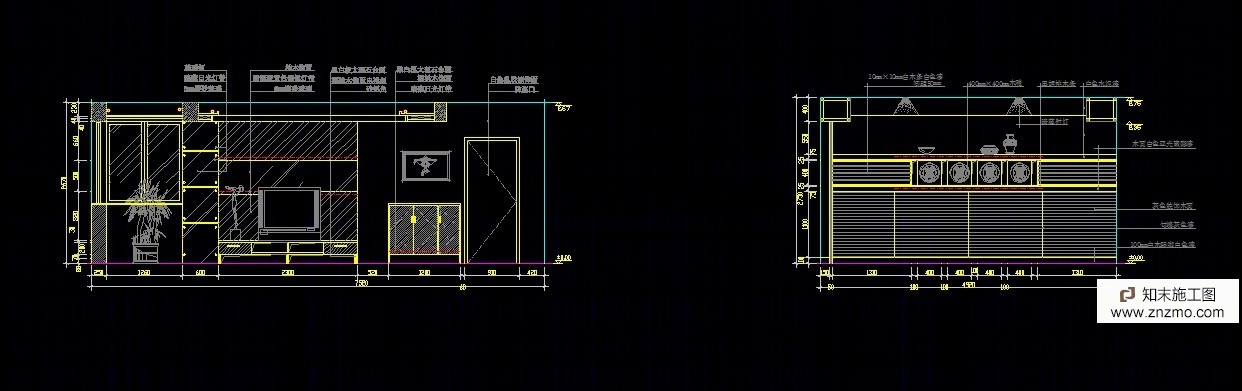 免费cad客厅背景墙和电视背景墙施工图详解【id:66908819】