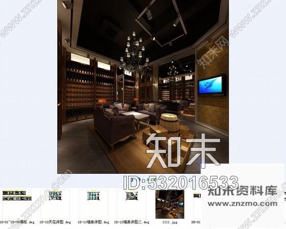 施工图广东某红酒坊室内设计全套装修图含效果cad施工图下载【ID:532016533】