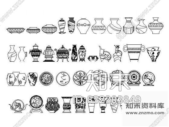 图块/节点陶器瓦罐图块集cad施工图下载【ID:832303849】