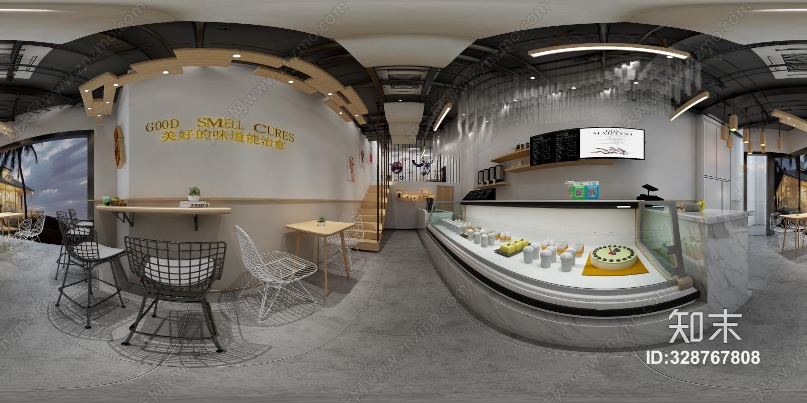 工业风蛋糕奶茶店家具全景模型3d模型下载【id:328767808】