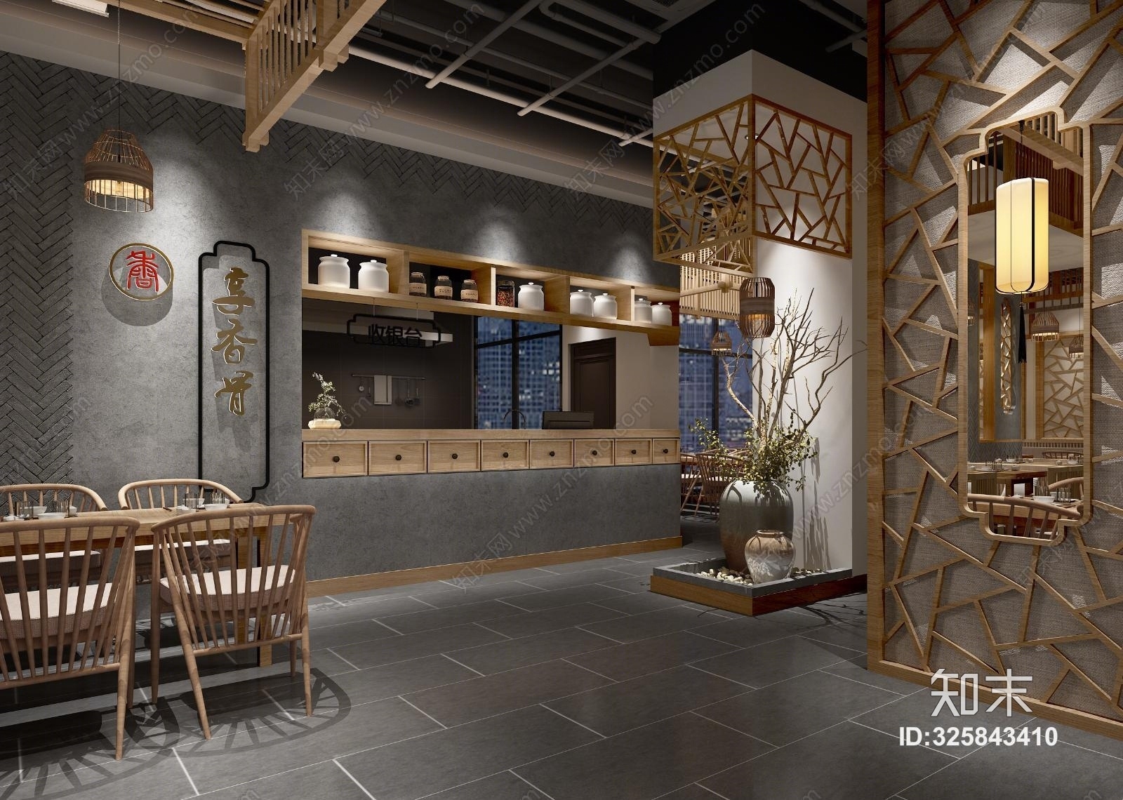 中式餐厅.收银台3d模型下载【id:325843410】
