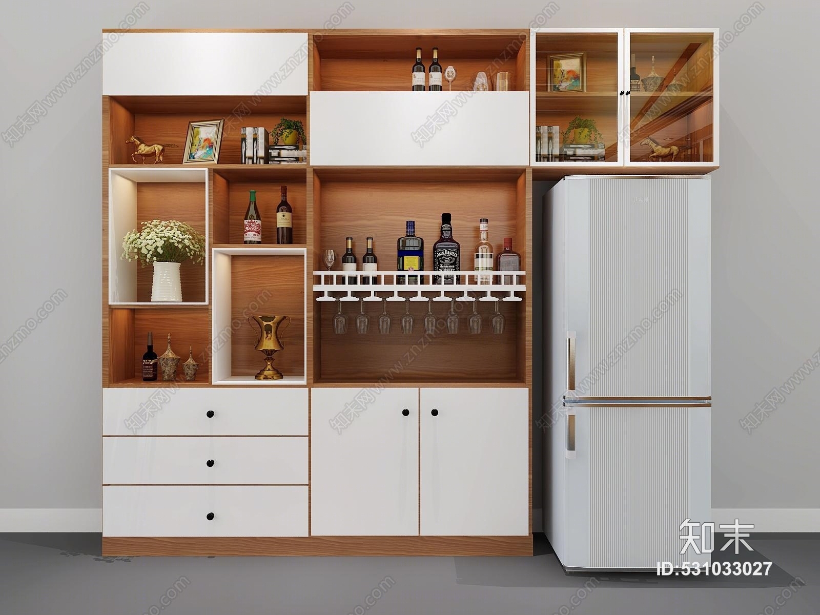 现代北欧酒柜冰箱组合3d模型下载【id:531033027】