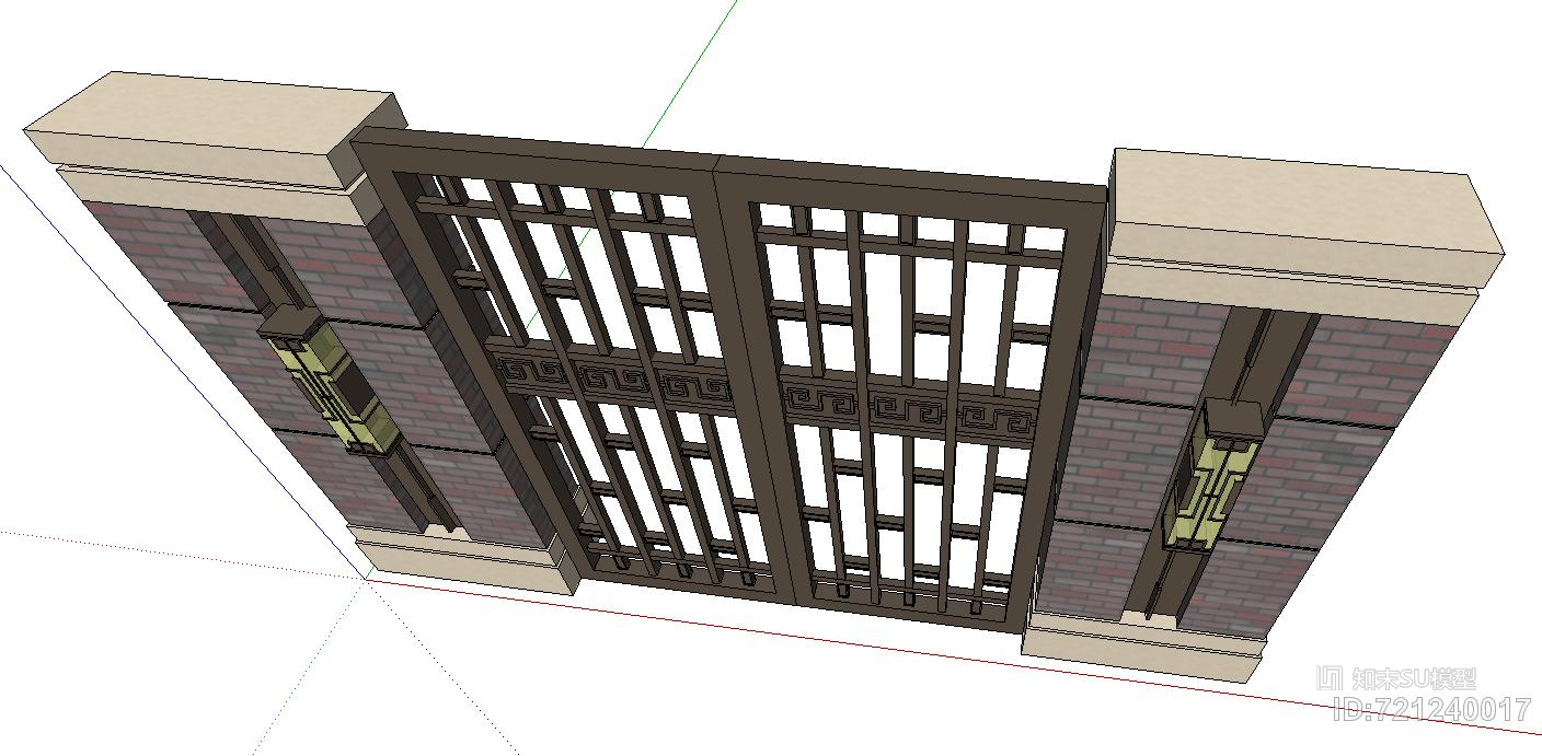 小院围墙 铁艺门 小院门su模型下载【id:721240017】