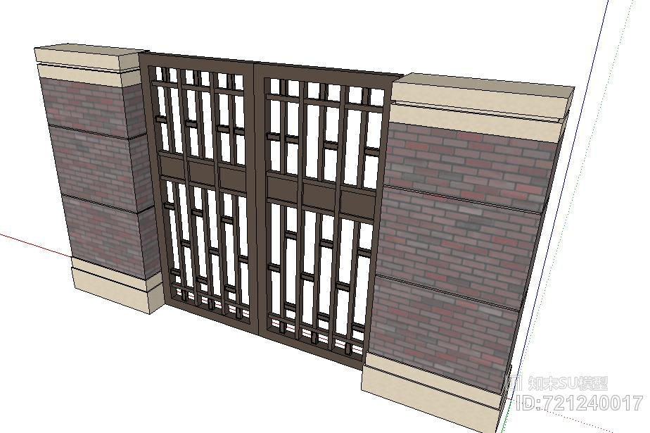 小院围墙 铁艺门 小院门su模型下载【id:721240017】