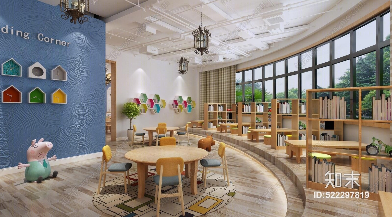 北欧幼儿园教室图书室活动室 书桌椅 玩具 装饰3d模型下载