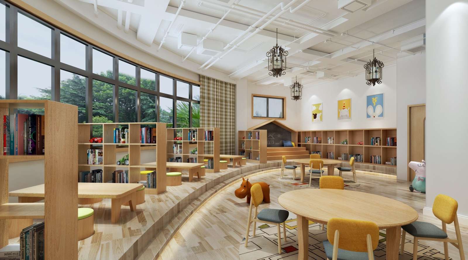 北欧幼儿园教室图书室活动室3d模型下载【id:522297819】