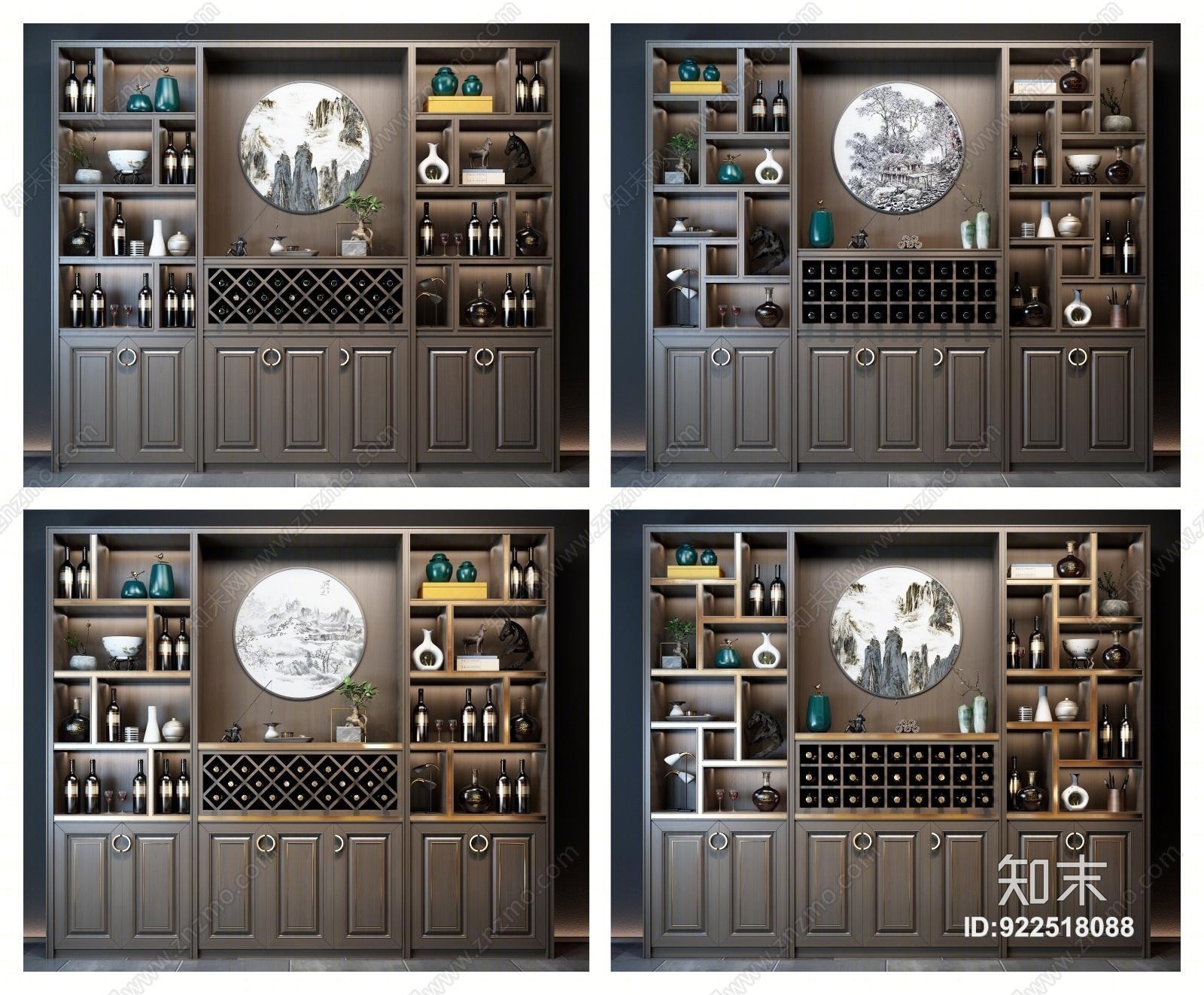 新中式酒柜3d模型下载【id:922518088】