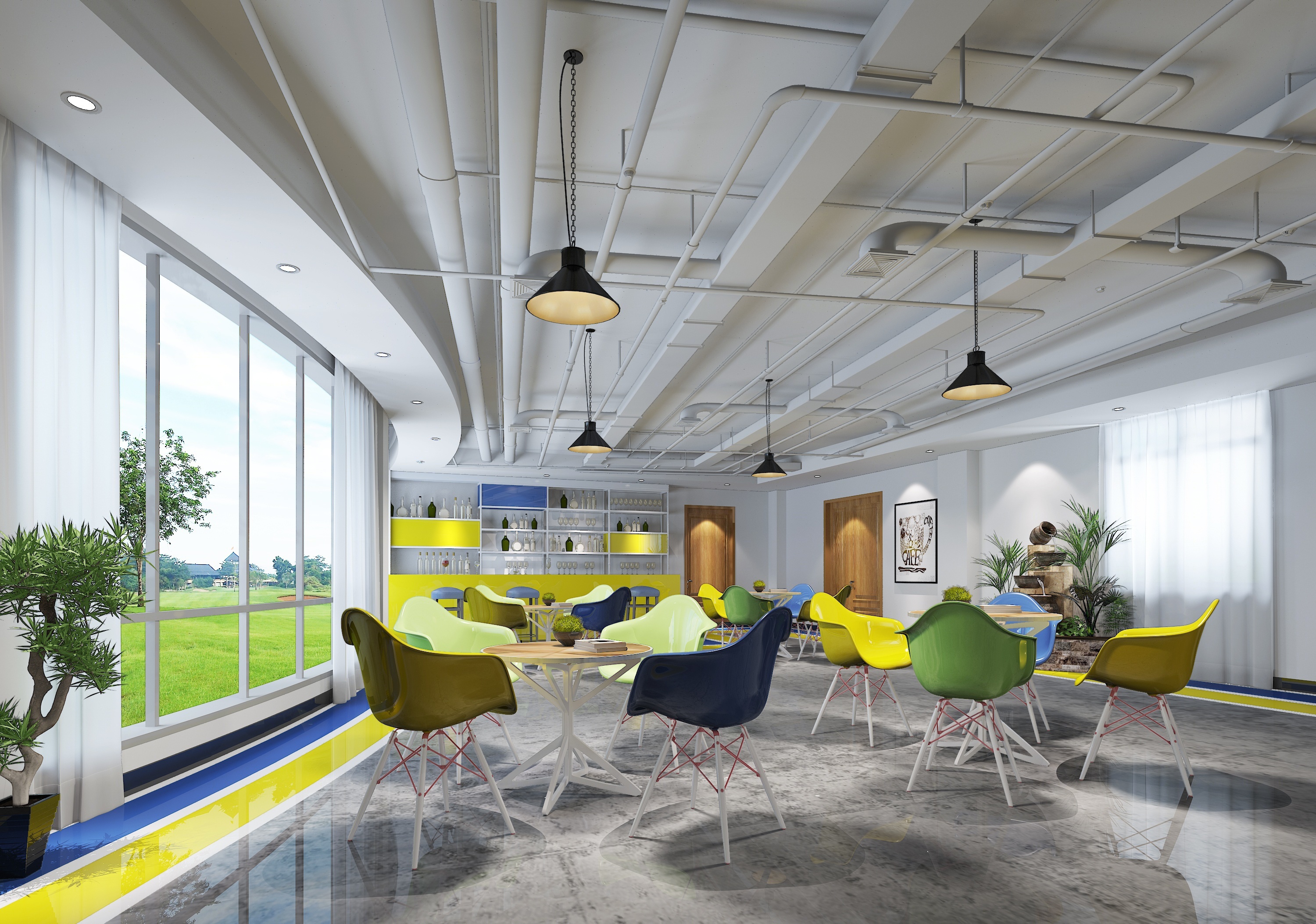 工业风办公室咖啡吧休闲区3D模型【ID:823003168】