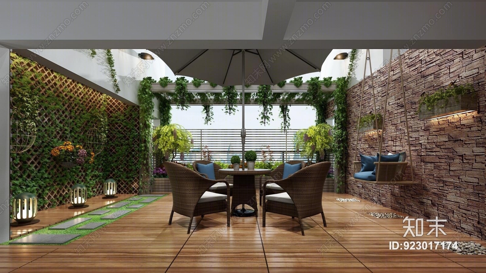 现代屋顶阳台空中花园3d模型下载【id:923017174】