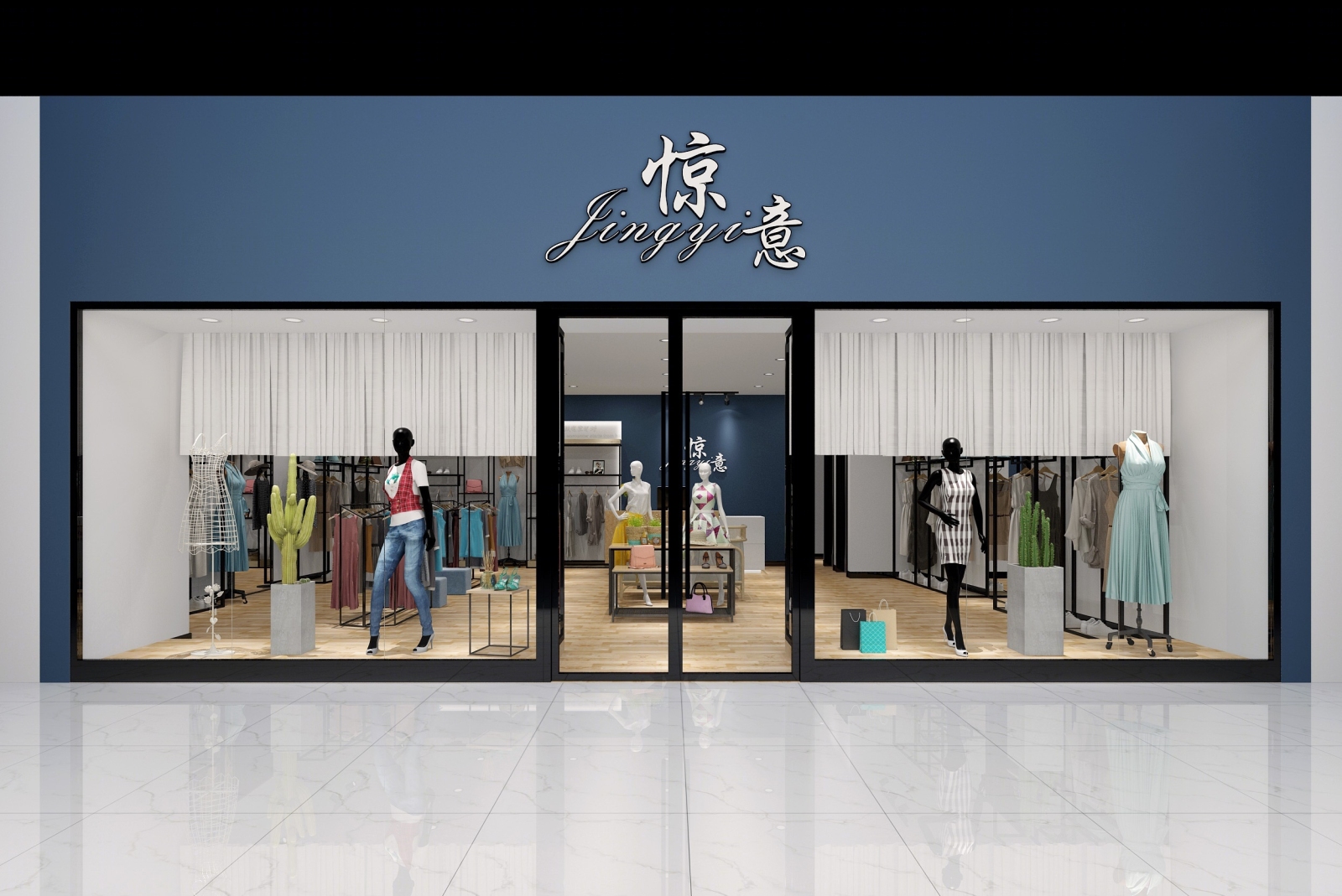 现代女装店效果图门头3d模型下载【id:523121468】